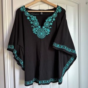 Poncho top - black and turquoise with mirror sequins